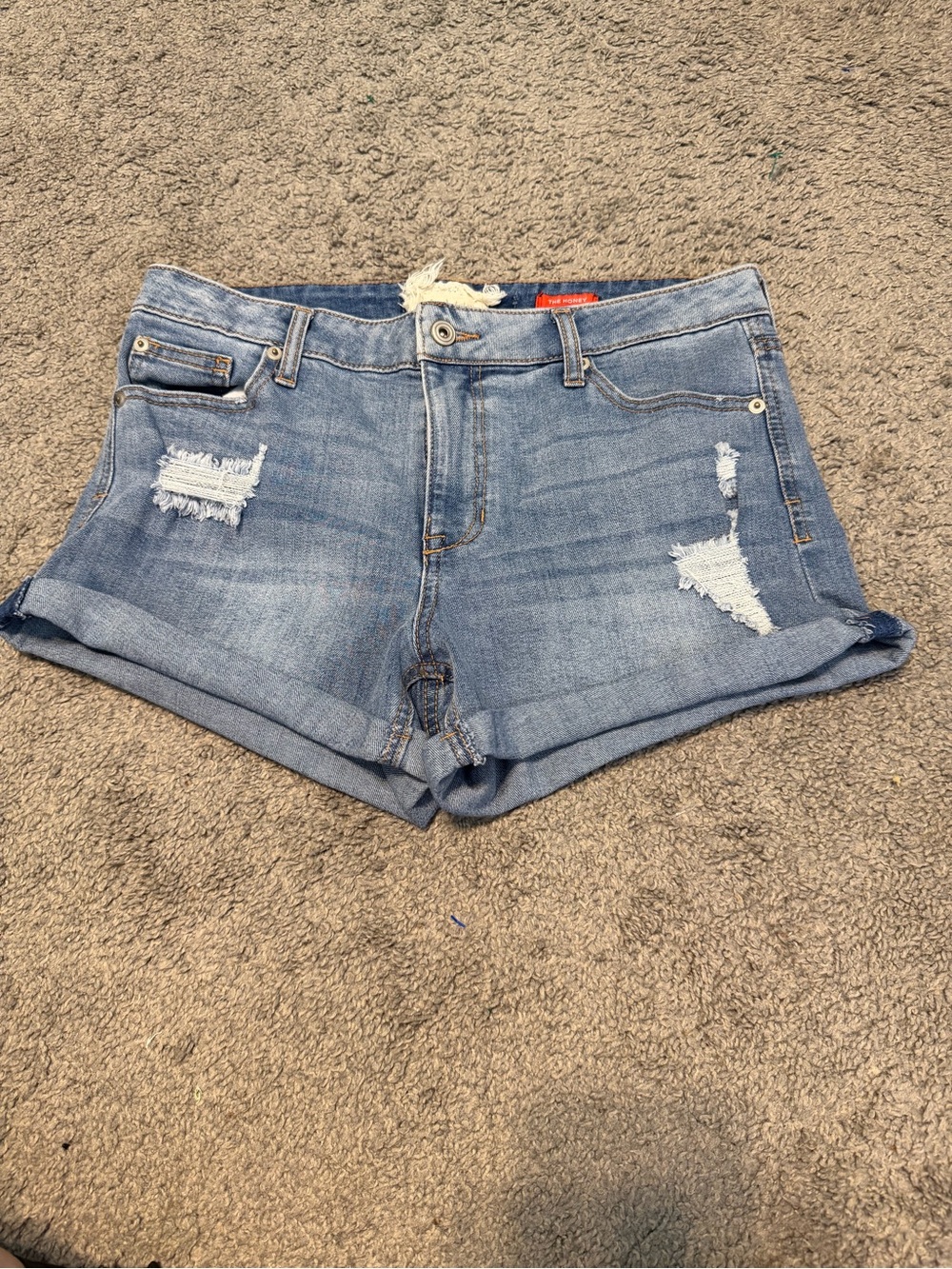 Altar'd State Light Wash Distressed Denim Roll-Hem Shorts